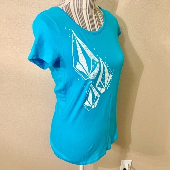 Volcom Tee Medium Teal Turquoise with White Volcom Diamond Design 100% Cotton - Picture 4 of 13